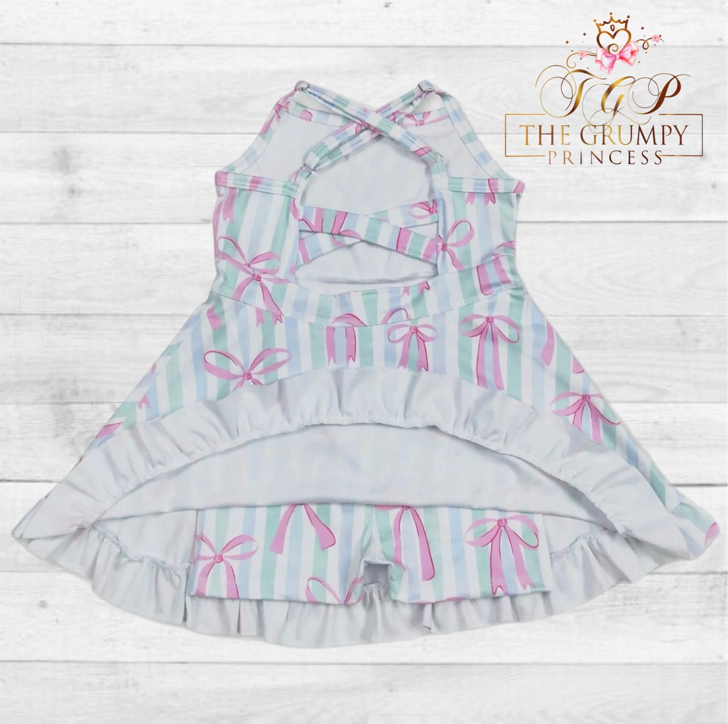 Girls Pastel Striped Coquette Bow Athletic Dress