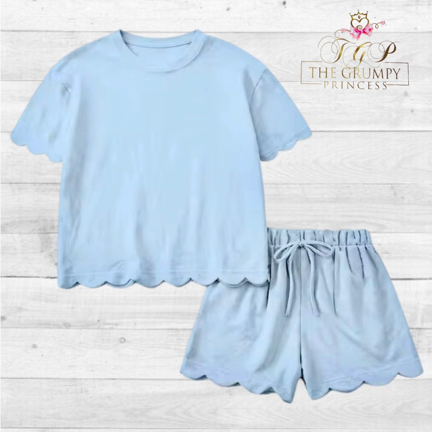 Sky Blue Girls Scalloped Set