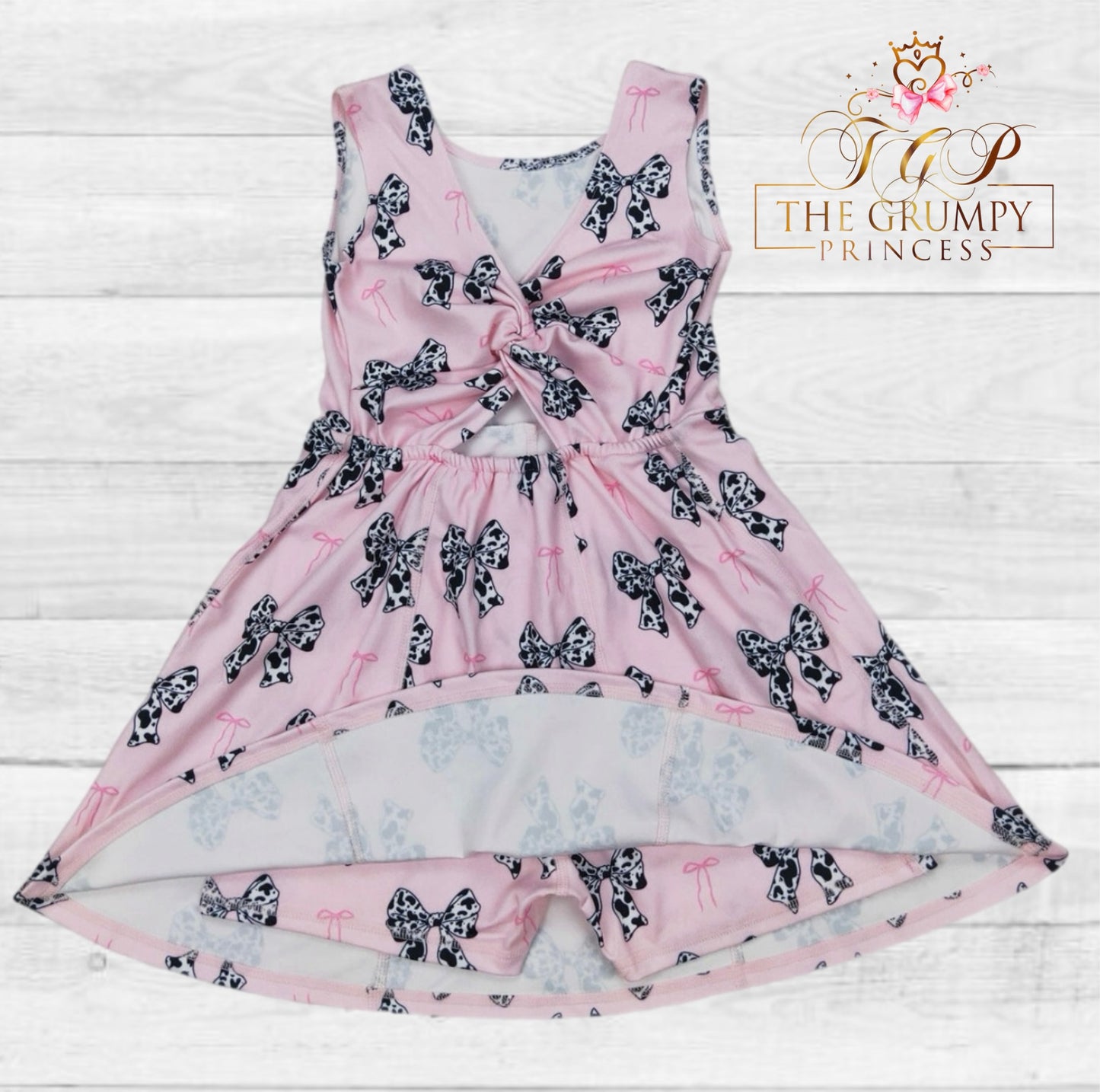 Girls Cow Print Coquette Athletic Dress