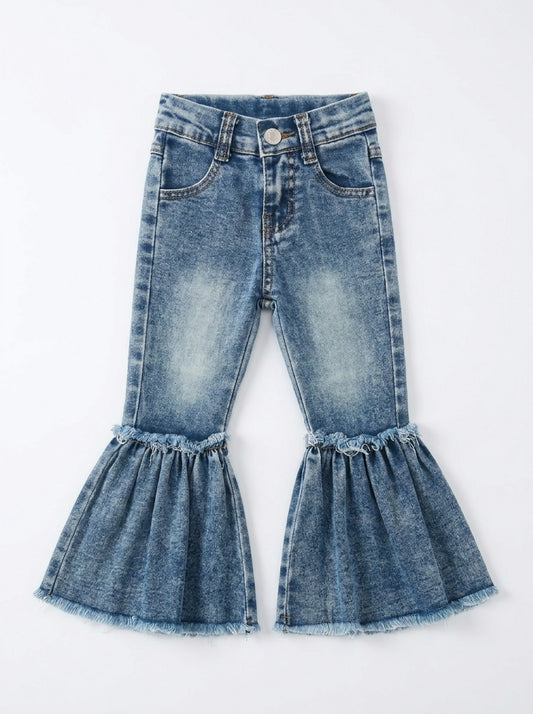 Girls distressed flared hem jeans