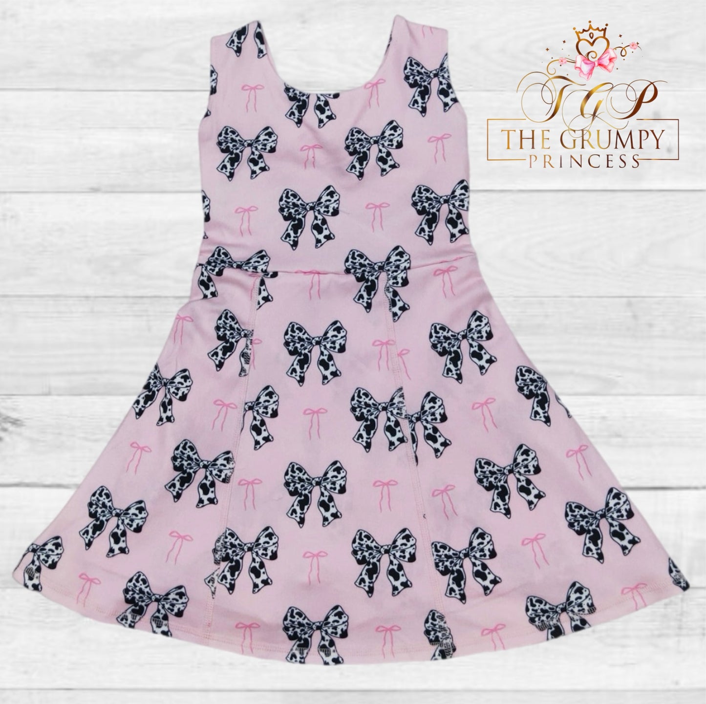 Girls Cow Print Coquette Athletic Dress