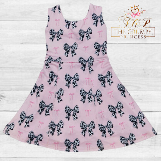 Girls Cow Print Coquette Athletic Dress
