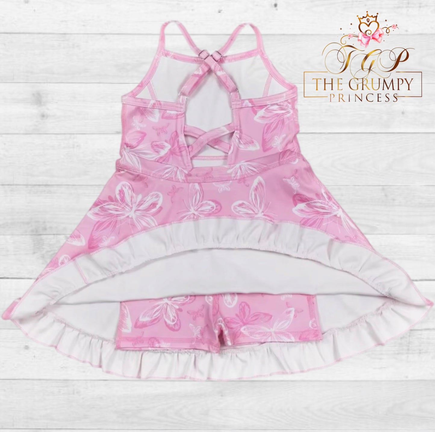 Girls Pink Butterfly Athletic Dress