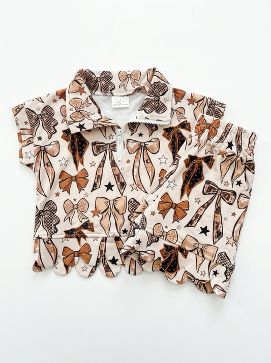 Half-Zip bow girls Scalloped Set
