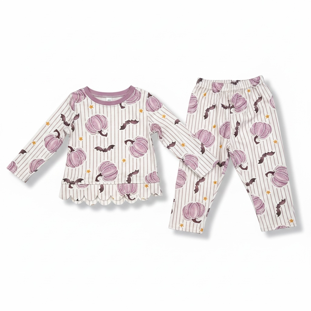 Pumpkin & Bat Scallop 2 Pc set