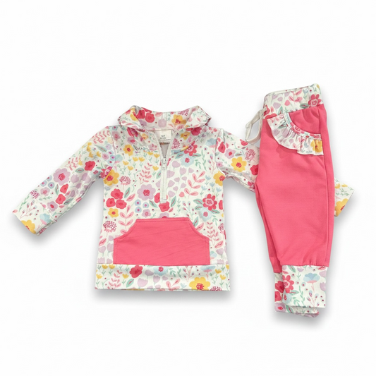 Pink Floral Quarter Zip 2pc Set