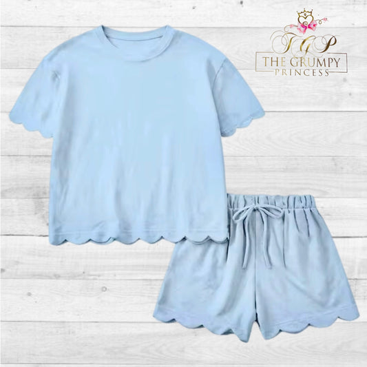 Sky Blue Girls Scalloped Set