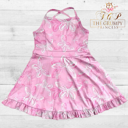 Girls Pink Butterfly Athletic Dress